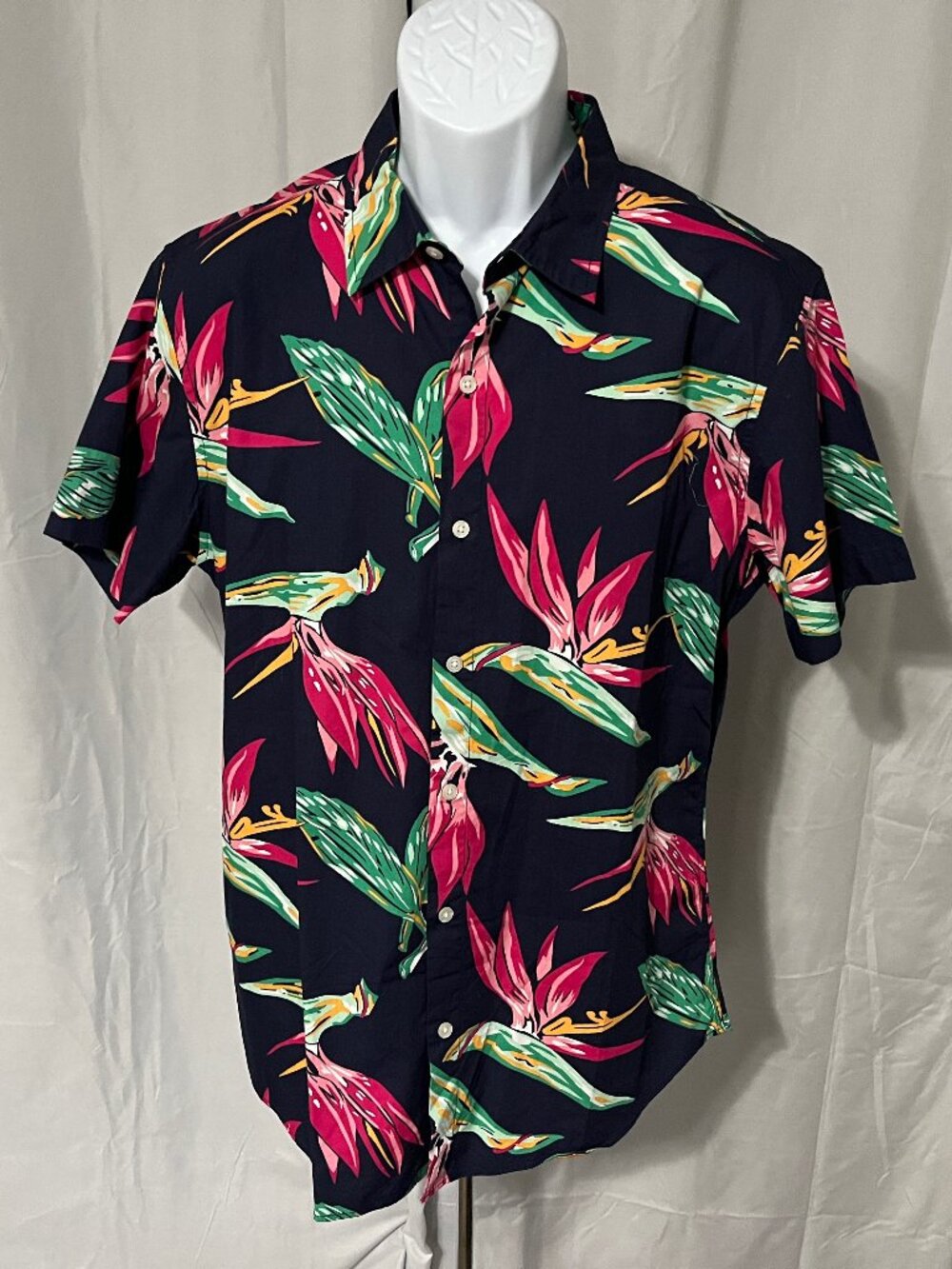 🌸Bonobos Men’s Slim Fit Blue Pink Floral Short Sleeve Shirt L 🔥